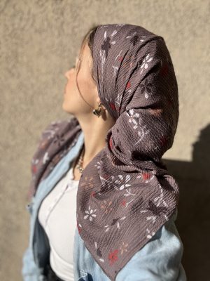 מטפחת וופל מרובעת פרחוני בז