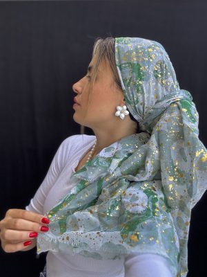 מטפחת שנהב נגיעות זהב ירוק