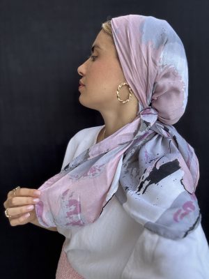 מטפחת ניבר צבעוני סיומת פרנז ורוד