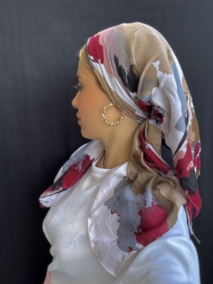 מטפחת ניבר צבעוני סיומת פרנז שמנת