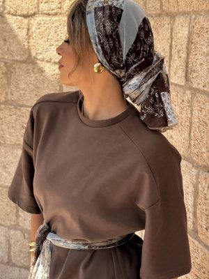 מטפחת שיפון חום תכלת