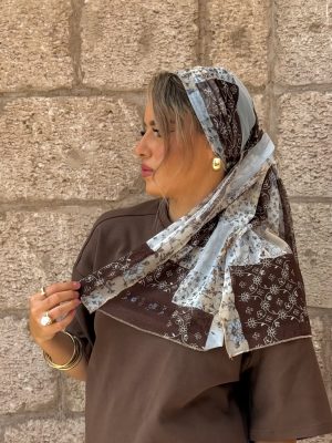 מטפחת שיפון חום תכלת