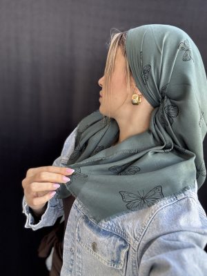 מטפחת מרובעת דגם פרפר ירוק