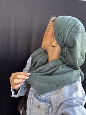 מטפחת מרובעת דגם פרפר ירוק