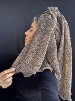 מטפחת פליסה סיומת תלתל מנומר קפה