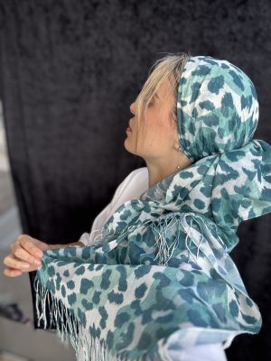 פשמינה דקה מנומרת ירוק