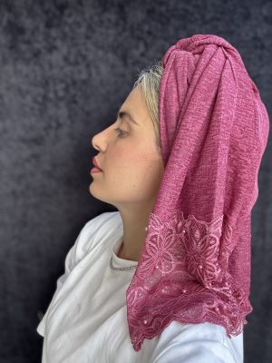 מטפחת לייקרה סיומת תחרה רוז